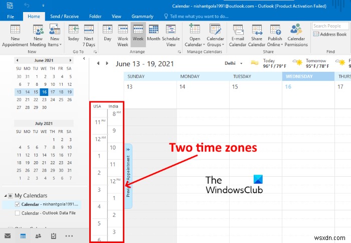 Outlook 일정에 두 개의 표준 시간대를 표시하는 방법 