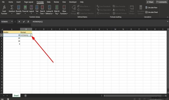 Microsoft Excel에서 ROMAN 함수를 사용하는 방법 