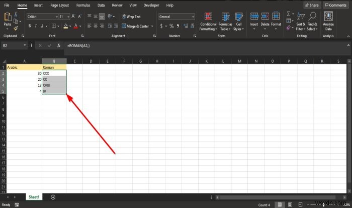 Microsoft Excel에서 ROMAN 함수를 사용하는 방법 