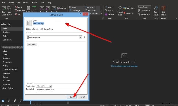 Outlook에서 빠른 단계를 생성, 편집 및 삭제하는 방법