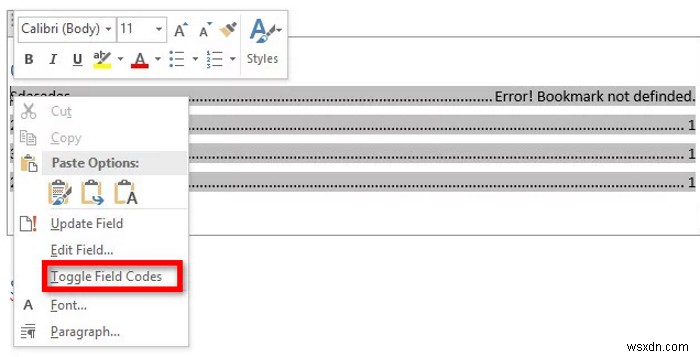 오류 수정, 책갈피가 Microsoft Word에서 정의되지 않음