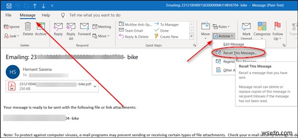 Microsoft Outlook 또는 Outlook 365에서 이메일 메시지를 회수하고 바꾸는 방법