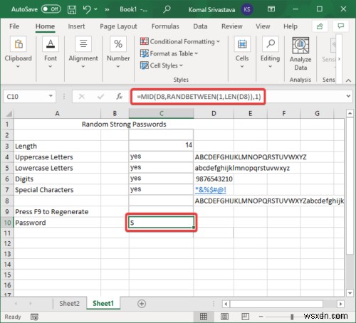 Microsoft Excel에서 임의의 강력한 암호를 생성하는 방법 