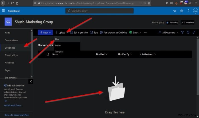 SharePoint 사이트에 문서를 업로드하는 방법