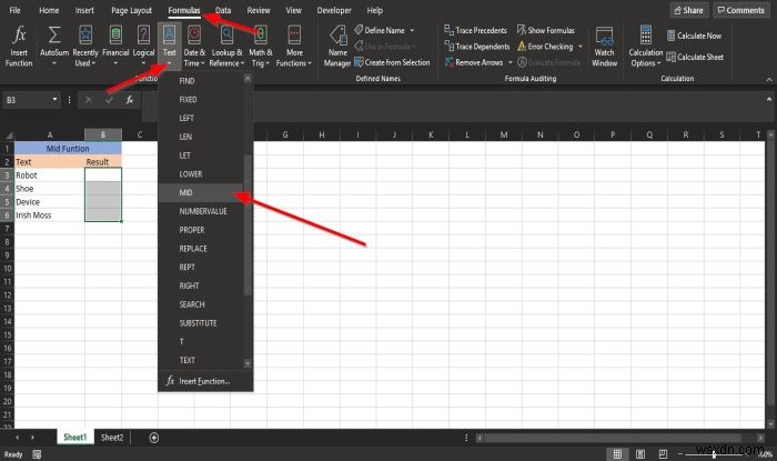 Microsoft Excel에서 MID 및 MIDB 기능을 사용하는 방법 