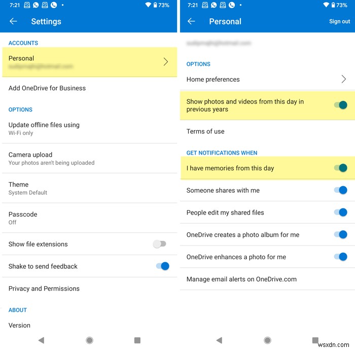 Android 및 iOS에서 OneDrive 오늘 알림을 비활성화하는 방법 