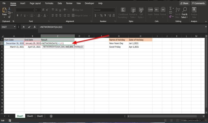 Excel에서 NETWORKDAYS 함수를 사용하는 방법 