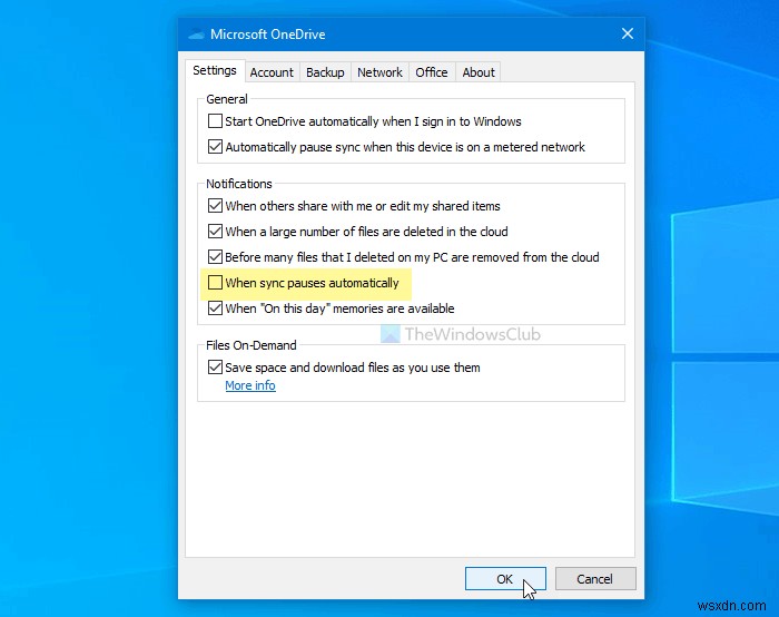 Windows 10에서 동기화가 자동으로 일시 중지되는 경우 OneDrive 알림 비활성화 