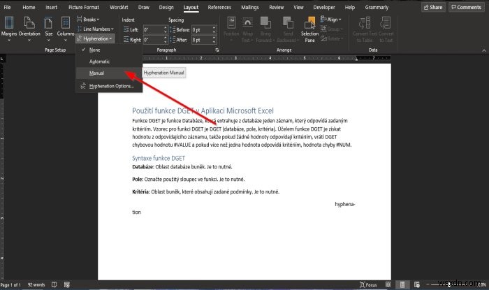 Microsoft Word에서 하이픈 넣기 기능을 사용하는 방법 