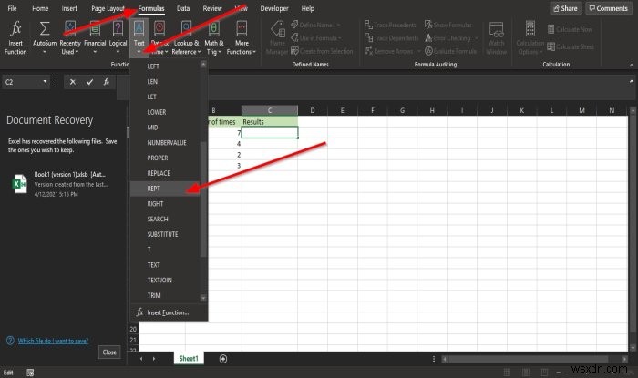 Microsoft Excel에서 REPT 기능을 사용하는 방법 