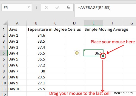 Excel에서 단순, 가중 및 지수 이동 평균을 계산하는 방법 
