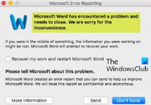 Microsoft Word에 문제가 발생하여 Mac에서 종료해야 합니다. 