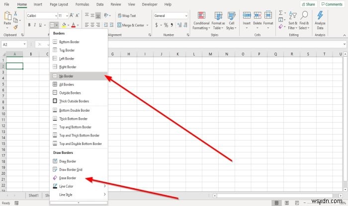 Microsoft Excel에서 셀에 테두리를 추가하거나 제거하는 방법