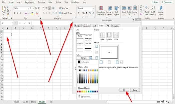 Microsoft Excel에서 셀에 테두리를 추가하거나 제거하는 방법