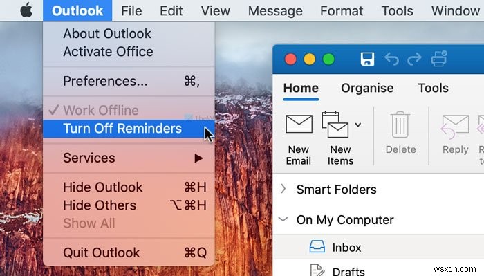 Mac에서 Outlook 미리 알림 및 미리 알림 소리를 끄는 방법