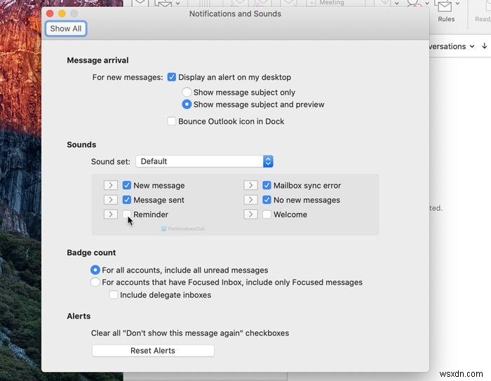 Mac에서 Outlook 미리 알림 및 미리 알림 소리를 끄는 방법