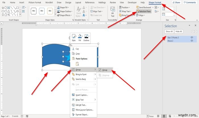 Microsoft Word에서 개체를 그룹화하는 방법 