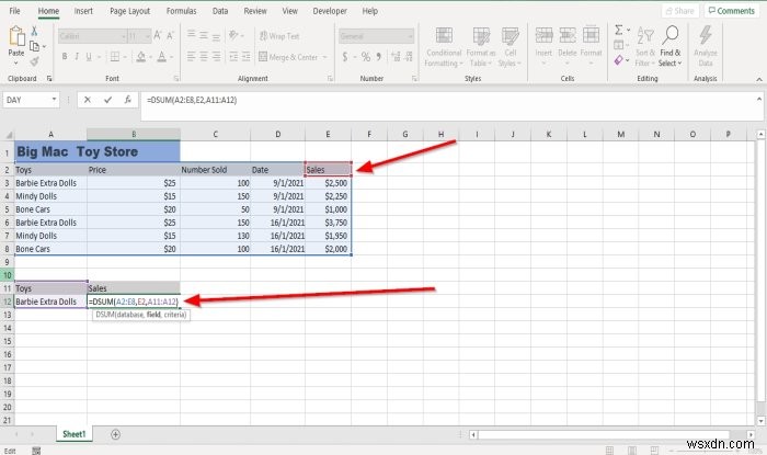 Microsoft Excel에서 DSUM 기능을 사용하는 방법