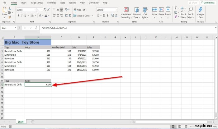 Microsoft Excel에서 DSUM 기능을 사용하는 방법