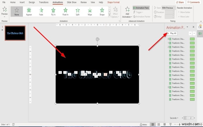 PowerPoint에서 입자 텍스트 효과 또는 폭발 애니메이션을 만드는 방법