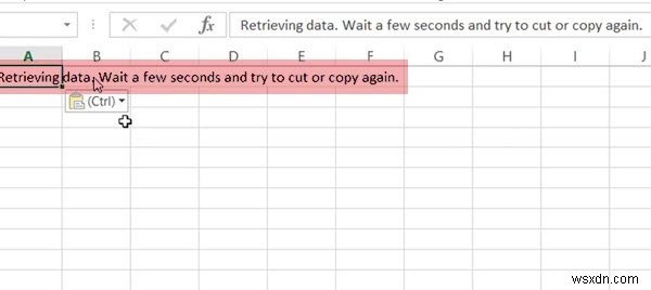 데이터 가져오기, 몇 초 기다렸다가 잘라내기 또는 복사 다시 시도 – Excel 오류 
