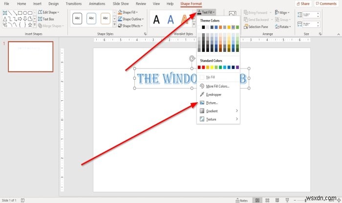 Microsoft PowerPoint에서 텍스트 안에 그림을 추가하는 방법