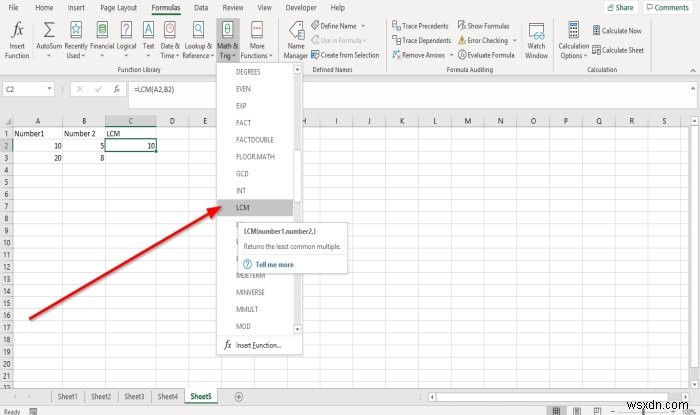 Microsoft Excel에서 INT 및 LCM 함수를 사용하는 방법 