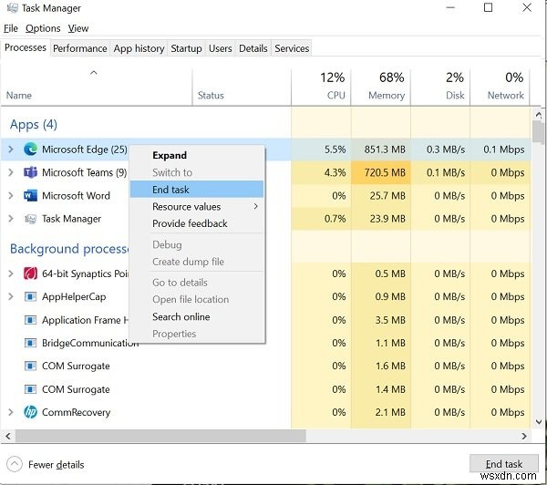 Microsoft Teams 높은 메모리 및 CPU 사용 문제 수정