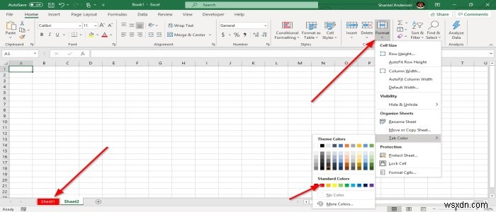 Excel 워크시트 탭의 색상을 변경하는 방법