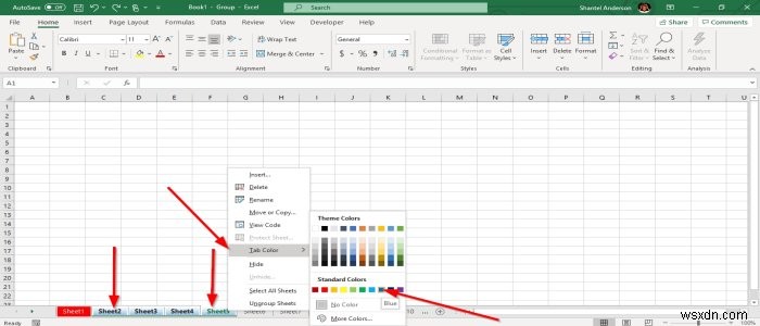 Excel 워크시트 탭의 색상을 변경하는 방법