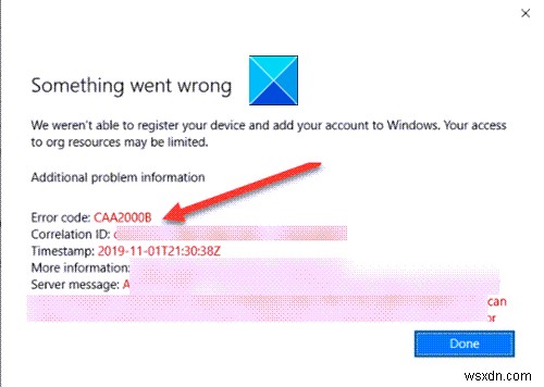 Microsoft 팀 오류 CAA2000B, 장치를 등록할 수 없습니다. 