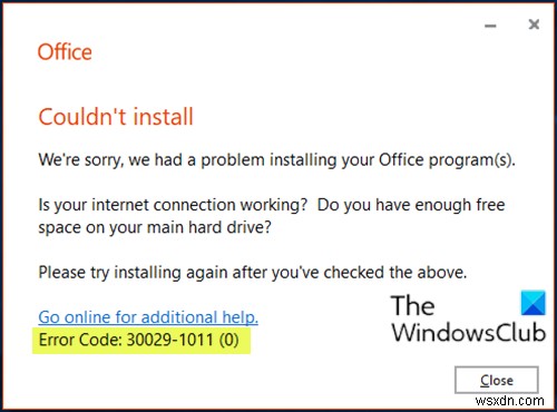 Windows 10에서 Microsoft Office 오류 코드 30029-4, 30029-1011, 30094-1011, 30183-39, 30088-4 수정 