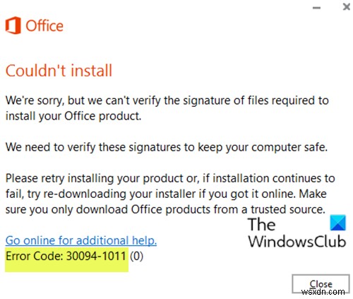 Windows 10에서 Microsoft Office 오류 코드 30029-4, 30029-1011, 30094-1011, 30183-39, 30088-4 수정 