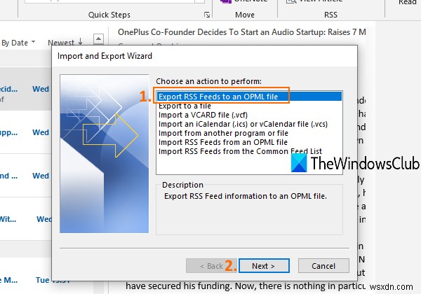 Outlook에서 RSS Feed 구독 모음을 가져오거나 내보내는 방법 