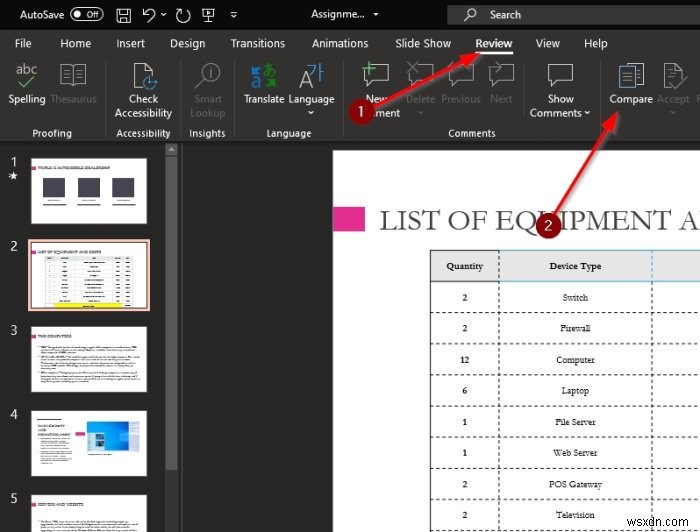 Microsoft PowerPoint에서 프레젠테이션을 비교하고 병합하는 방법 