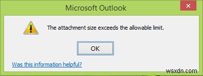 첨부 파일 크기가 Microsoft Outlook에서 허용되는 제한을 초과합니다. 