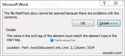 내용에 문제가 있어 파일을 열 수 없습니다 