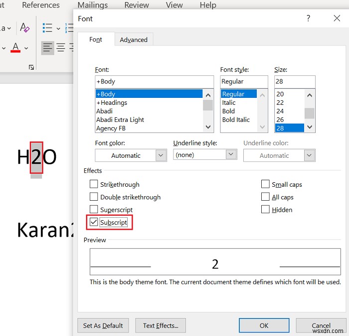 Word, Excel 및 PowerPoint에서 텍스트를 위 첨자 또는 아래 첨자로 서식 지정하는 방법 