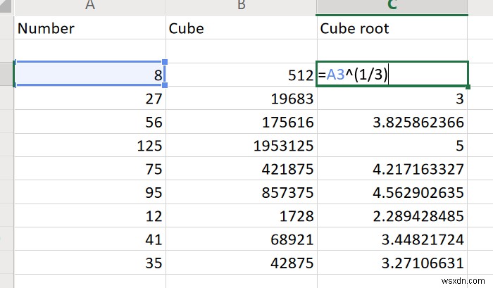 Excel을 사용하여 숫자의 큐브 및 큐브 루트를 찾는 방법 