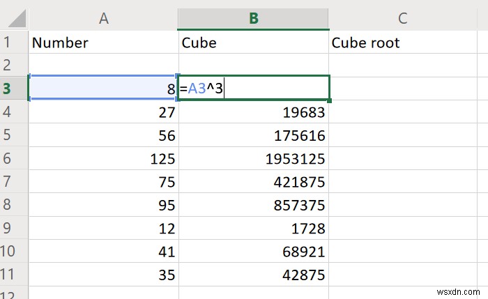 Excel을 사용하여 숫자의 큐브 및 큐브 루트를 찾는 방법 