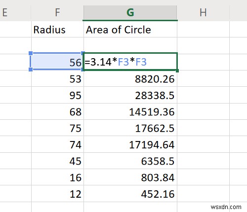 Excel에서 직사각형, 삼각형 또는 원의 면적을 계산하는 방법 
