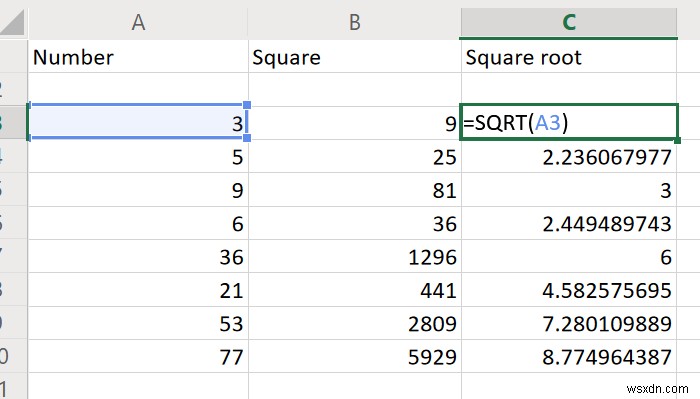 Excel에서 숫자의 제곱과 제곱근을 찾는 방법 