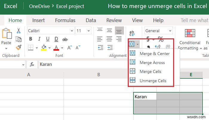 Excel에서 셀 병합 및 병합 해제 방법 