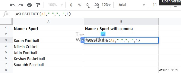 Excel에서 각 셀의 첫 번째 단어 뒤에 쉼표를 추가하는 방법 