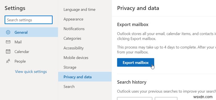 Outlook.com에서 사서함을 다운로드하거나 내보내는 방법 