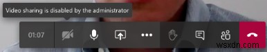 Microsoft Teams의 관리자가 비디오 공유를 비활성화했습니다. 