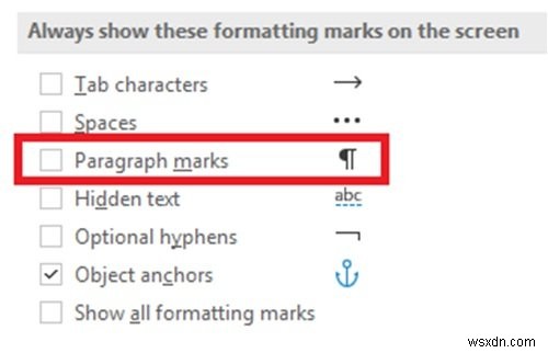 Microsoft Word에서 단락 표시를 끄는 방법 