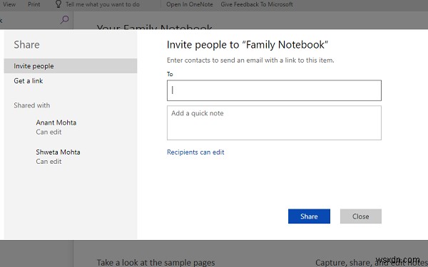 Microsoft 가족 기능을 사용하여 가족과 OneNote 전자 필기장 공유