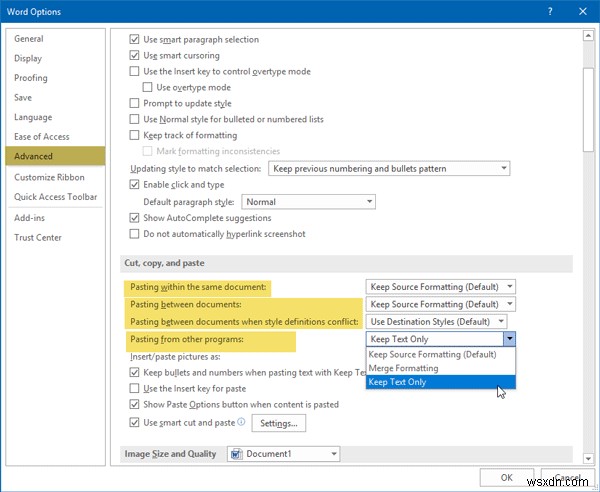 Microsoft Word에서 서식 없이 항상 일반 텍스트만 붙여넣는 방법