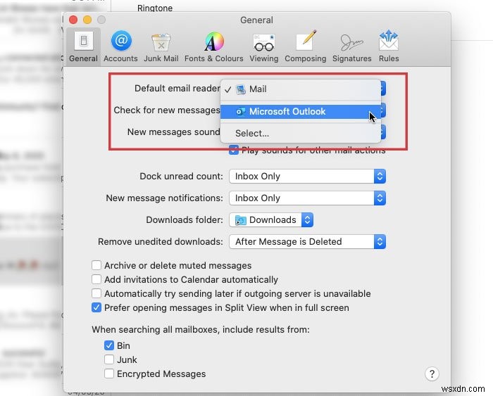 Mac에서 Outlook을 기본 이메일 리더로 설정하는 방법